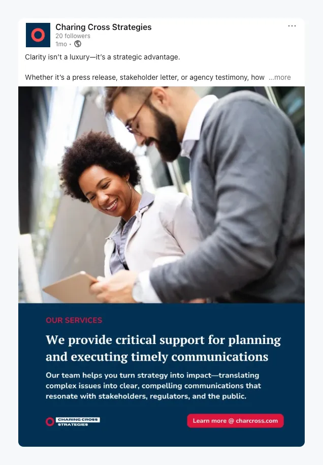 Charing Cross Strategies social content by Gameplan