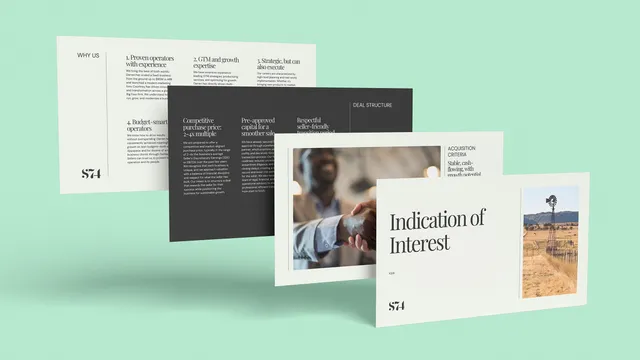 S74 pitch deck designed by Gameplan